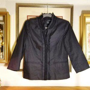 WILLIE SMITH Black-Lined-Lightweight-Jacket-Ruffled-3/4Sleeve Womens S